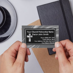 Carte De Visite Pasteur d'église élégant argent et noir