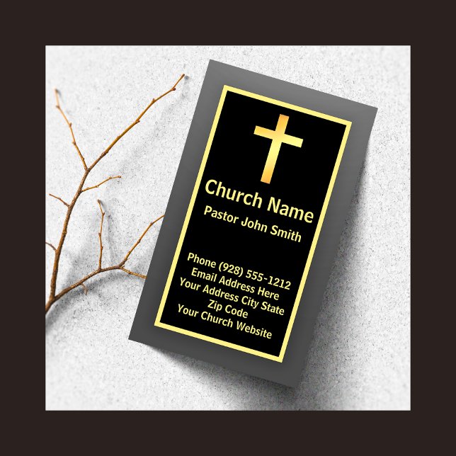 Carte De Visite Pasteur d'église Élégant Simple Noir Or  (The foil details are simulated in the artwork. No actual foil will be used in making this product.)