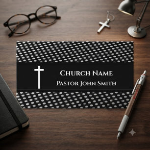 Carte De Visite Pasteur d'église motif moderne noir et blanc chrét