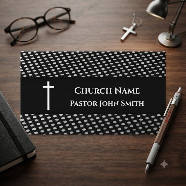 Carte De Visite Pasteur d'église motif moderne noir et blanc chrét (Créateur téléchargé)