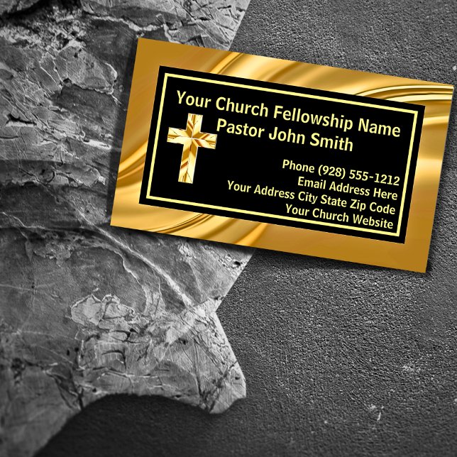 Carte De Visite Pasteur d'église or et noir élégant (PLEASE NOTE: The foil elements are simulated and will not be used in the making of this product.)