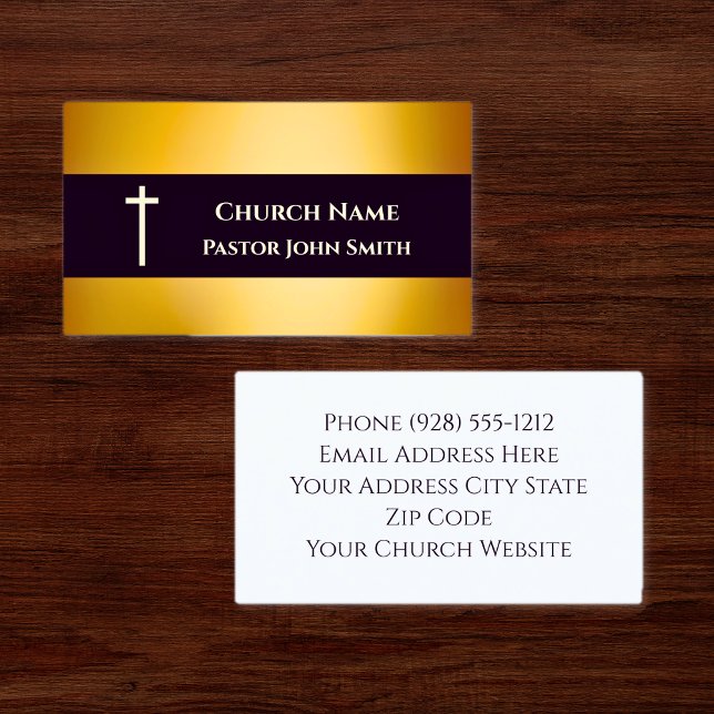 Carte De Visite Pasteur d'église Or Noir Élégant Chrétien (The foil details are simulated in the artwork. No actual foil will be used in making this product.)