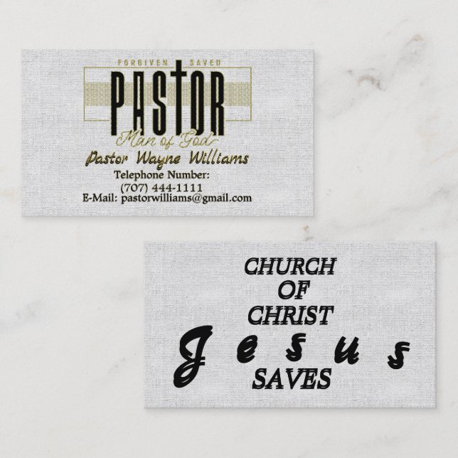 Carte De Visite Pasteur/Église Personnalisé (Devant / Derrière)