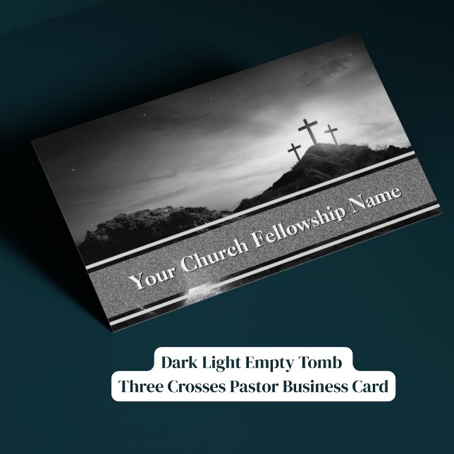 Carte De Visite Pasteur Trois Croix Tombeau Vide Lumière Sombre (Dark Light Empty Tomb Three Crosses Pastor Business Card)
