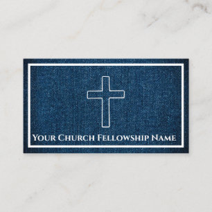 Carte De Visite Pastor d'église Contour Croix Denim Bleu foncé Rés