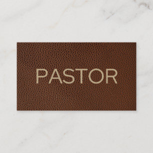 Carte De Visite Pastor Rustic Église en Cuir Brown