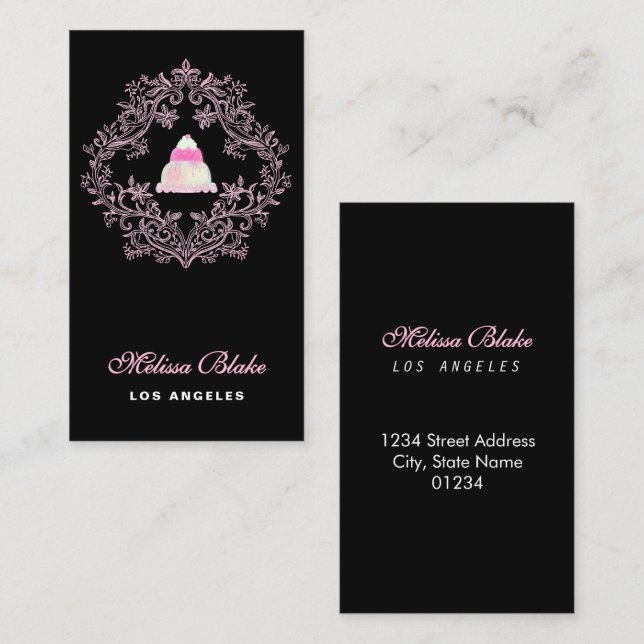 Carte De Visite pastry shop black background business card (Devant / Derrière)