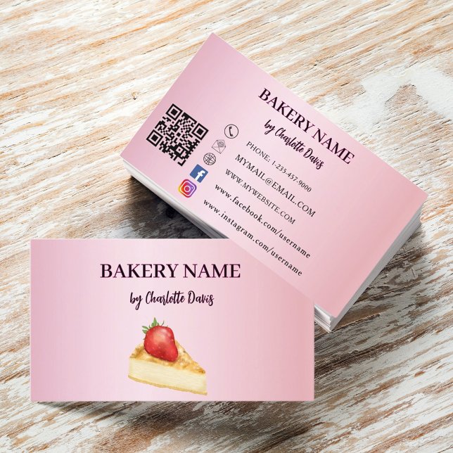 Carte De Visite Pâtisserie à gâteau rose code QR (Créateur téléchargé)