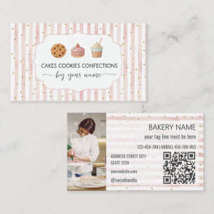 Carte De Visite Pâtisserie à rayures roses et blanches Boulangerie