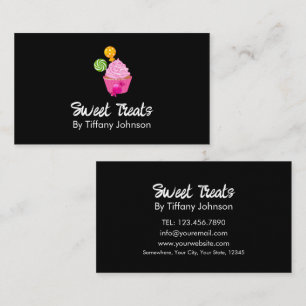 Carte De Visite Pâtisserie Black Cupcake Rose Délices