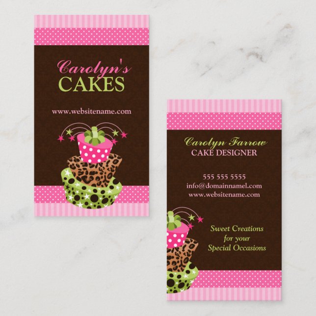Carte De Visite Pâtisserie Cake and Damask (Devant / Derrière)
