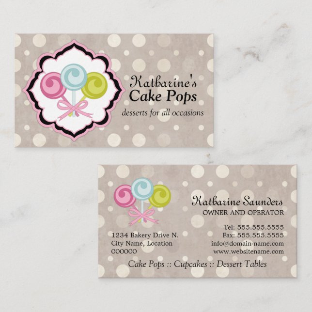 Carte De Visite Pâtisserie Cake Pops (Devant / Derrière)