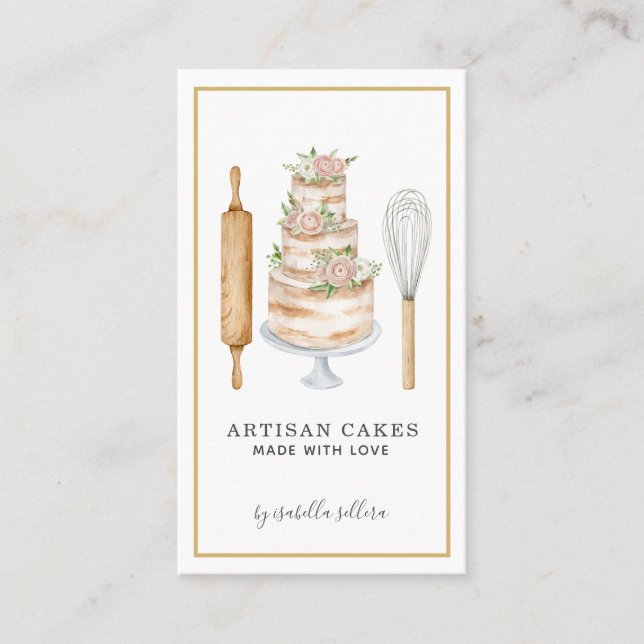 Carte De Visite Pâtisserie Chef Aquarelle Cuisine Ustensiles Busi (Devant)