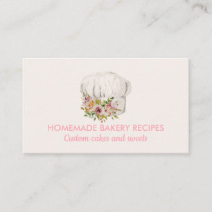 Carte De Visite Pâtisserie chef aquarelle florale rose beige
