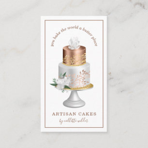 Carte De Visite Pâtisserie Chef Aquarelle Rose Gold Pearl Gâteau
