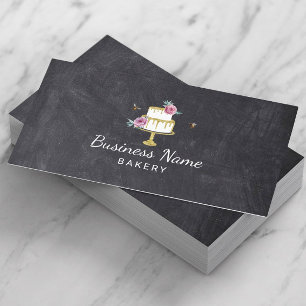 Carte De Visite Pâtisserie Chef Fleur & Abeilles Gâteau Chalboard