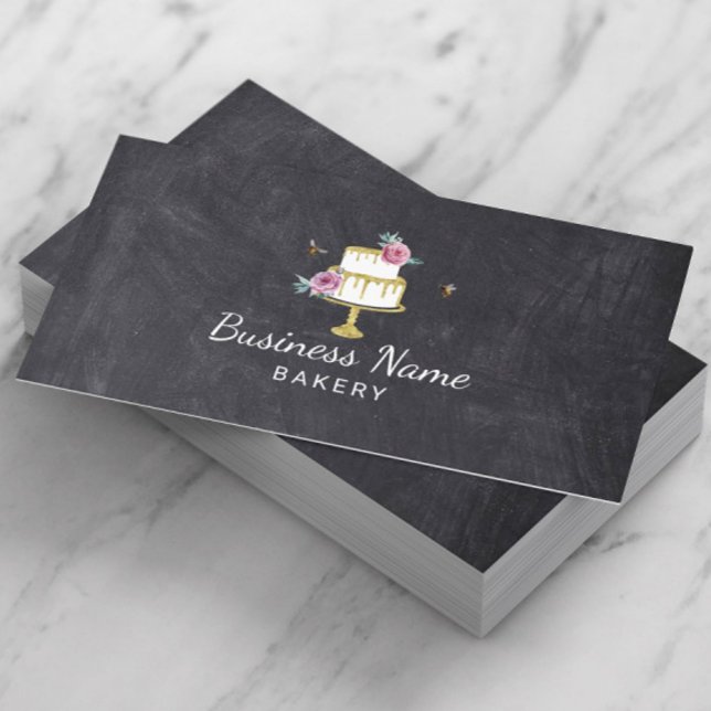 Carte De Visite Pâtisserie Chef Fleur & Abeilles Gâteau Chalboard (Créateur téléchargé)