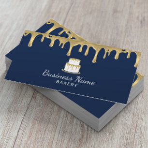 Carte De Visite Pâtisserie Chef moderne Marine & Gold Cake Logo