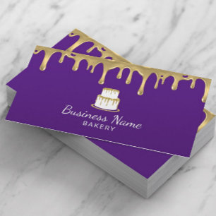 Carte De Visite Pâtisserie Chef Moderne Purple & Gold Cake Logo