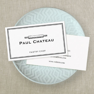 Carte De Visite Pâtisserie Chef Rolling Pin Baker Logo Blanc