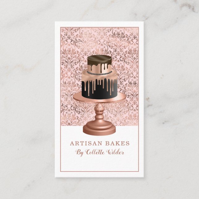 Carte De Visite Pâtisserie Chef Rose Gold Faux Couche d'huile Gâte (Devant)
