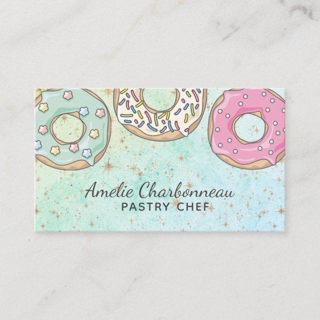 Carte De Visite Pâtisserie Chef rose Turquoise Aquarelle (Devant)
