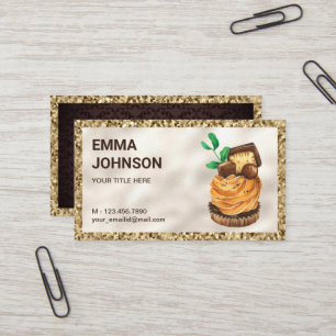 Carte De Visite Pâtisserie Chef Tarte au Chocolat Pailleté Or