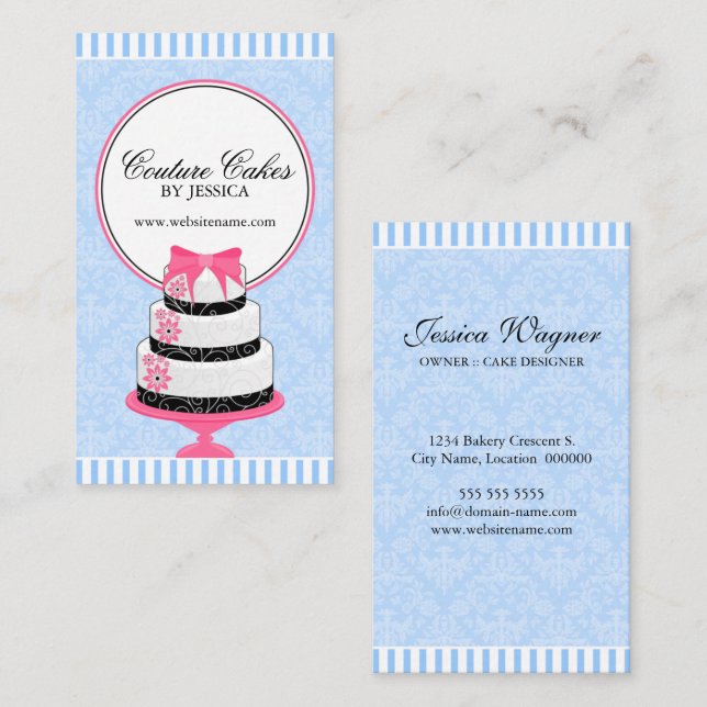 Carte De Visite Pâtisserie Couture Cakes Bleu (Devant / Derrière)