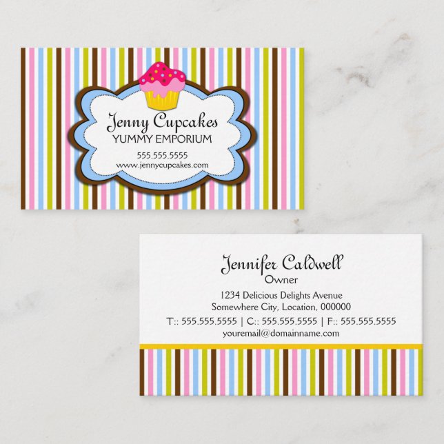 Carte De Visite Pâtisserie Cupcake à la mode (Devant / Derrière)