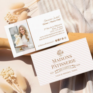 Carte De Visite Pâtisserie Cupcake Chic à Rayures Fleurie Boulange