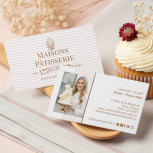 Carte De Visite Pâtisserie Cupcake Chic à Rayures Fleurie Boulange