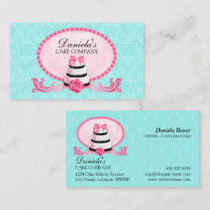 Carte De Visite Pâtisserie Damassé Aqua Rose