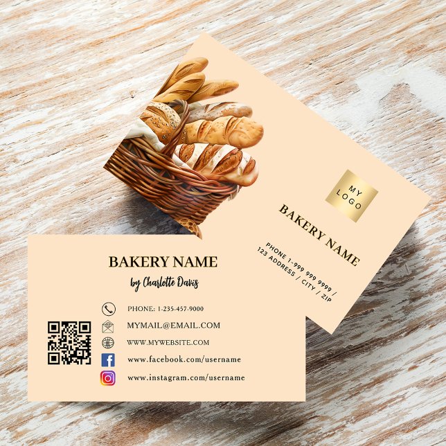 Carte De Visite Pâtisserie de boulangerie pêche code QR logo (Créateur téléchargé)