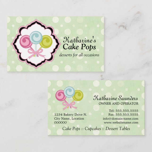 Carte De Visite Pâtisserie de Cake Pops sur mesure (Devant / Derrière)