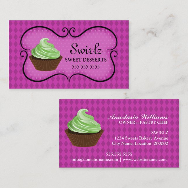 Carte De Visite Pâtisserie de Cupcake Bannière Doodle (Devant / Derrière)