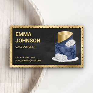 Carte De Visite Pâtisserie de gâteau floral bleu marine feuille d'