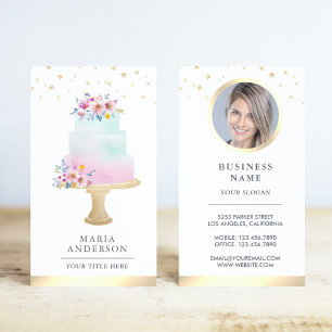 Carte De Visite Pâtisserie de gâteaux floraux à l'aquarelle pastel