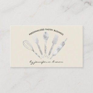 Carte De Visite Pâtisserie de maison de chef argent beige crème