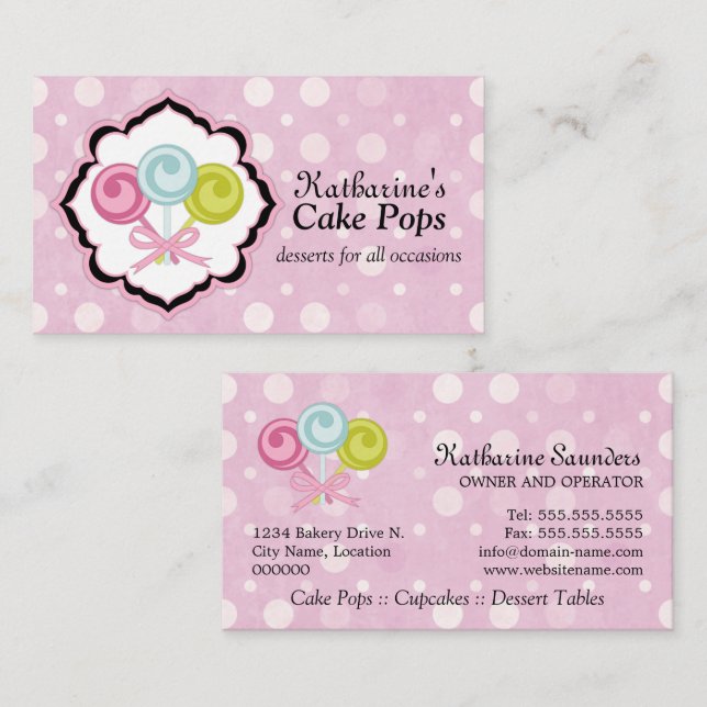 Carte De Visite Pâtisserie de Mignons Cake Pops (Devant / Derrière)