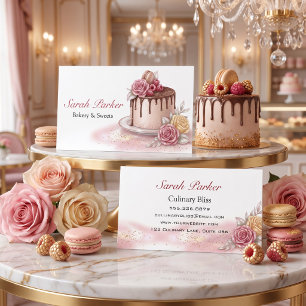 Carte De Visite Pâtisserie Élégante Fleurie & Macaron