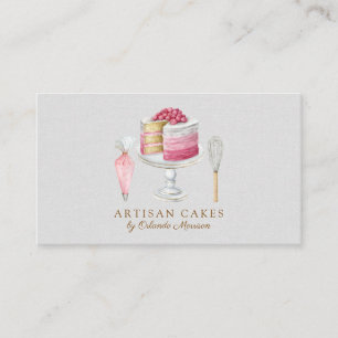 Carte De Visite Pâtisserie Élégante Gâteau Aquarelle