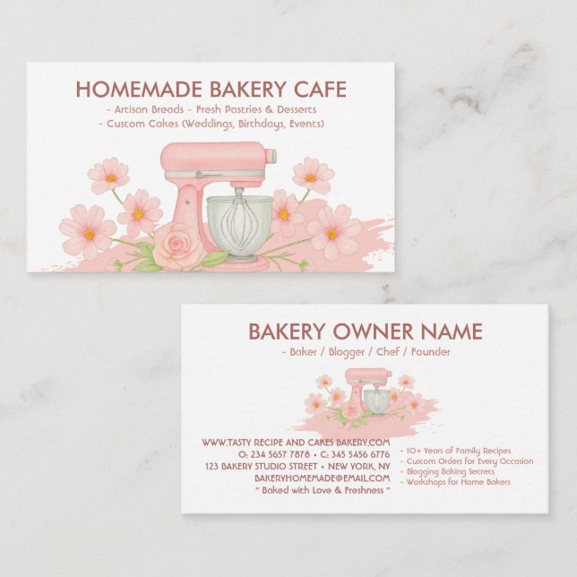 Carte De Visite Pâtisserie Fleur Rose (Devant / Derrière)
