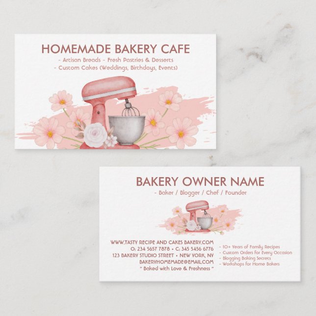 Carte De Visite Pâtisserie Fleur Rose Simple (Devant / Derrière)