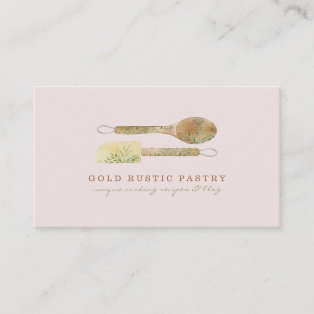 Carte De Visite Pâtisserie florale Rustique spatule élégant logo (Devant)