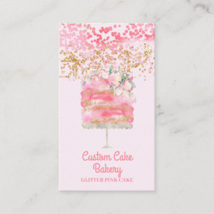 Carte De Visite Pâtisserie Gâteau Paillettes Rose Élégant