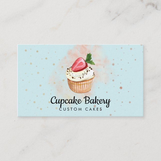 Carte De Visite Pâtisserie Green Baker Aquarelle Cupcake aux frais (Devant)