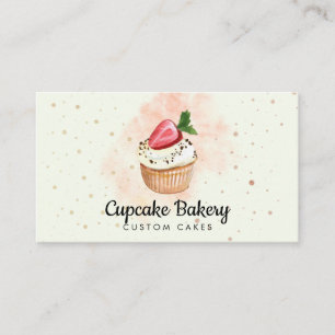 Carte De Visite Pâtisserie jaune Aquarelle Cupcake aux fraises