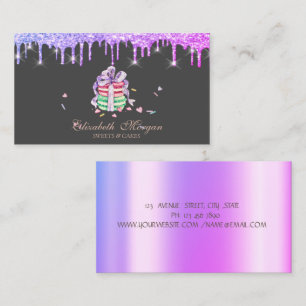 Carte De Visite Pâtisserie Macarons Cupcake Violet Drips Sweets