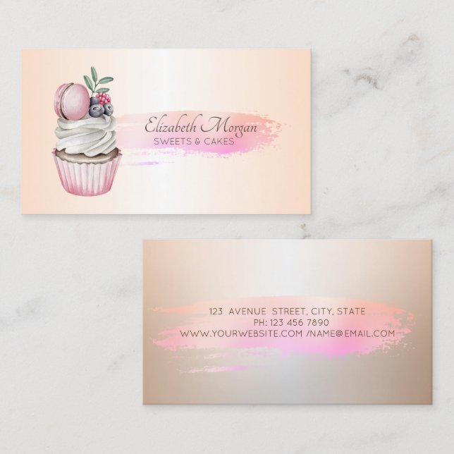 Carte De Visite Pâtisserie Professionnelle de Cupcakes et Macarons (Devant / Derrière)