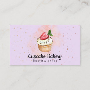Carte De Visite Pâtisserie Purple Baker Aquarelle Fraise Cupcake